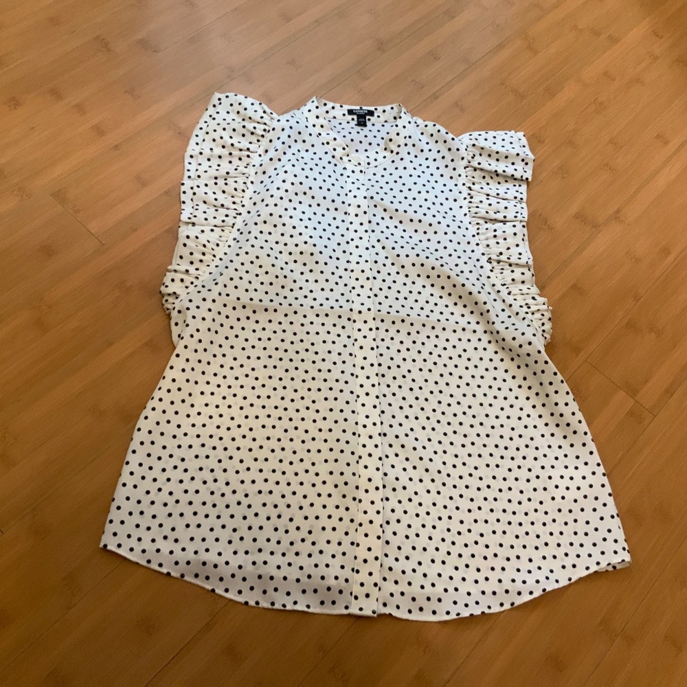 Express Polka Dot Flutter Sleeve Button Up Gramer… - image 6